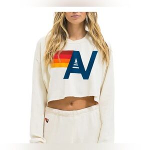LOGO CROPPED CREW SWEATSHIRT RELAXED - VINTAGE WHITE